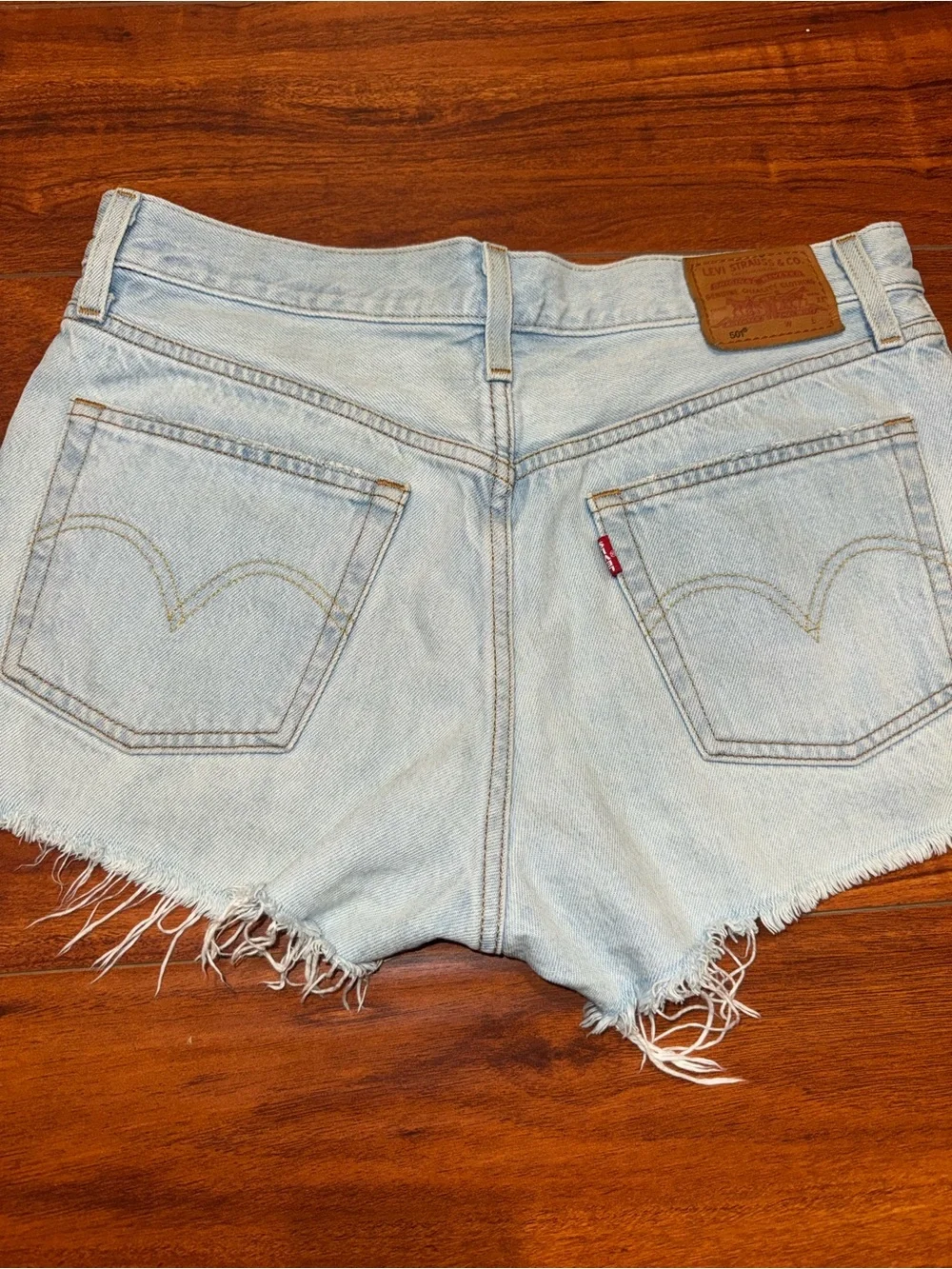 Levi's Light Blue Frayed Denim Cutoff Shorts